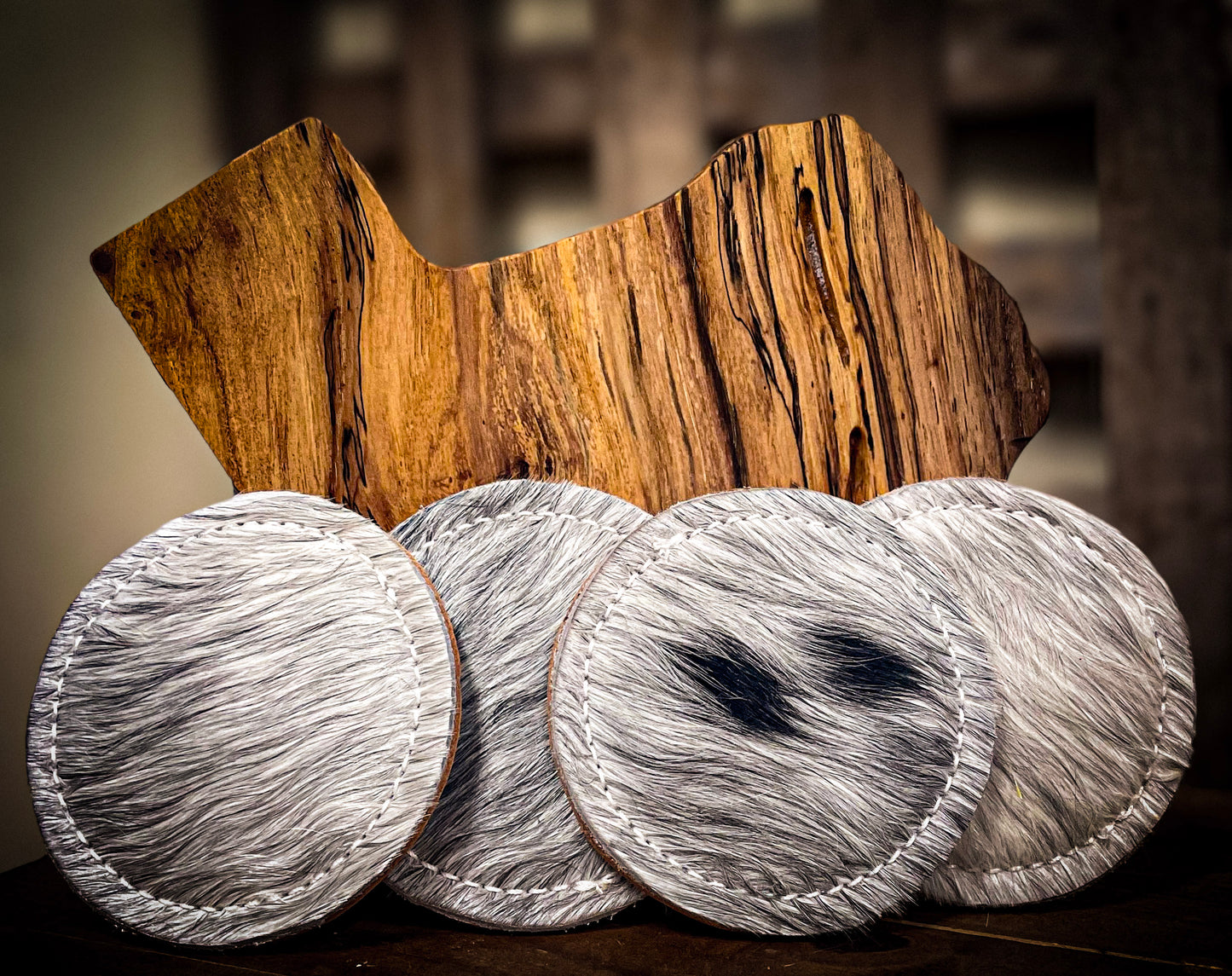 Hampton Leathers Gray Cowhide & Leather Coasters