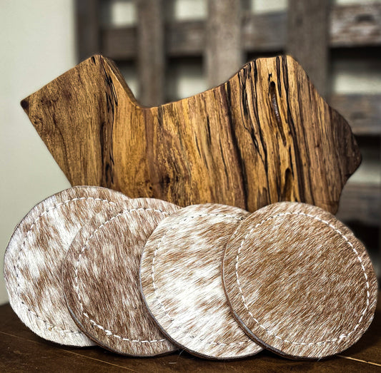 Hampton Leathers Brown and White Cowhide & Leather Coasters