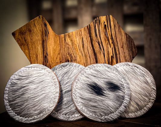 Hampton Leathers Gray Cowhide & Leather Coasters